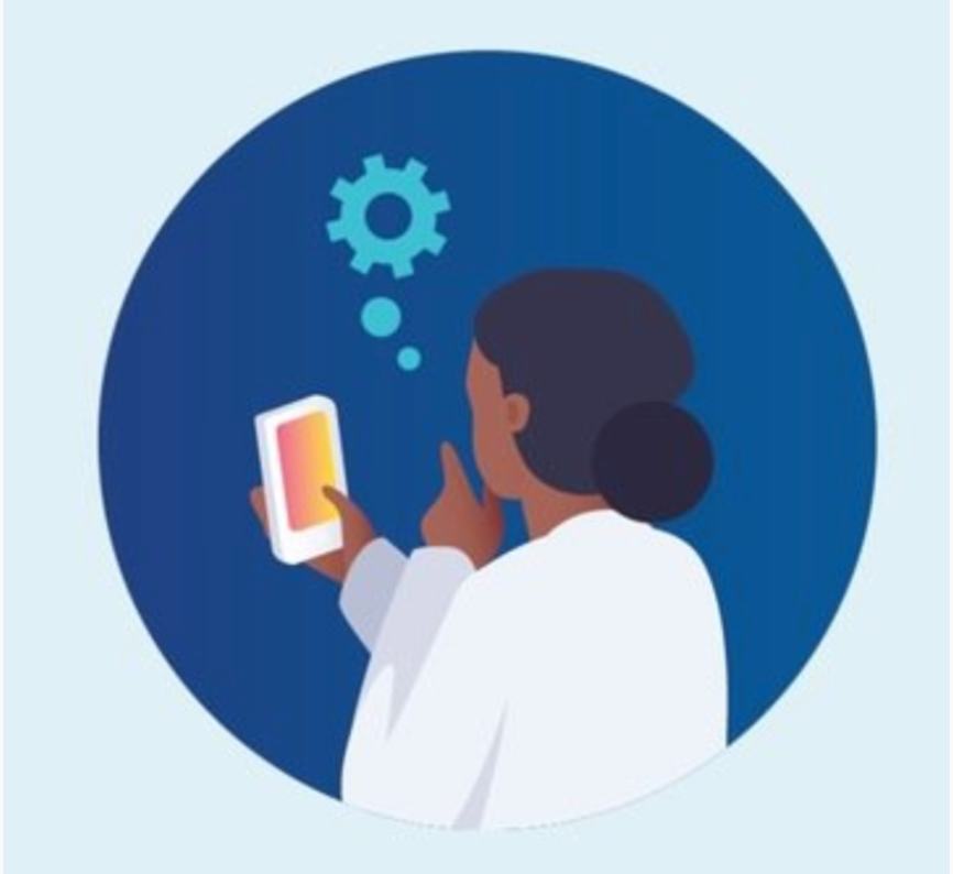 Clinician consulting a phone