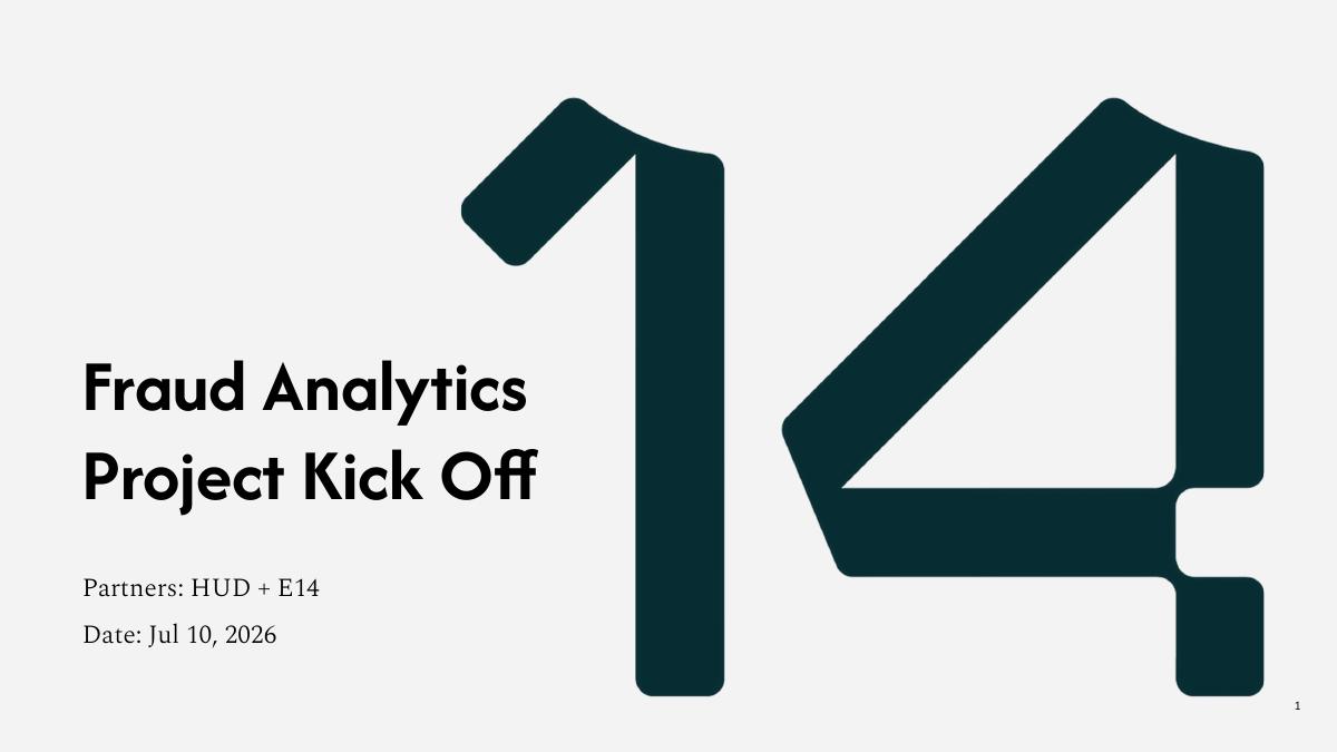 HUD fraud analytics kickoff deck — slide 1 of 15